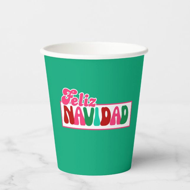 Feliz Navidad - Bright colourful Paper Cups (Front)