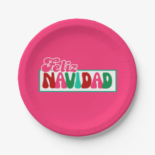 Feliz Navidad - Bright pink Paper Plate