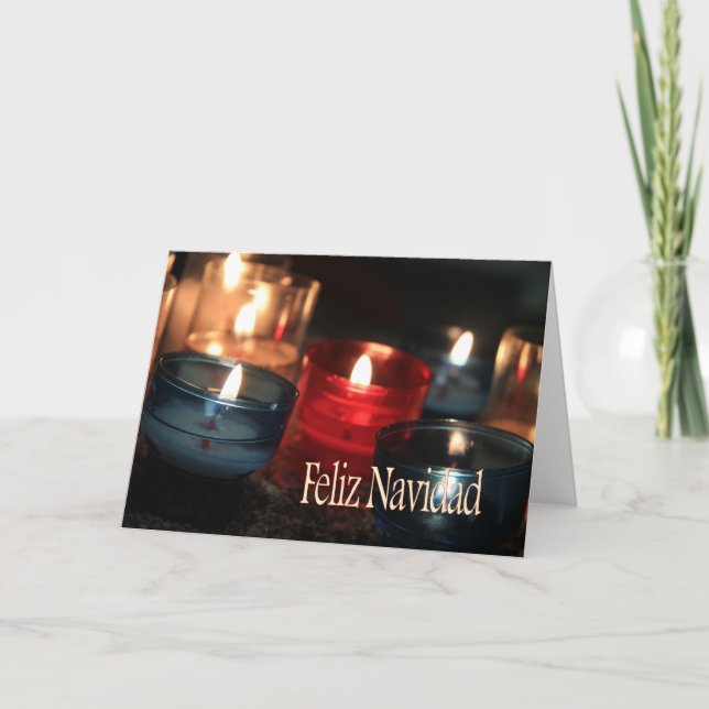 Feliz Navidad Burning candles christmas Holiday Card (Front)