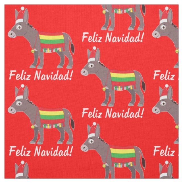 Feliz Navidad! Burro Dressed Up for the Holidays Fabric (Swatch)