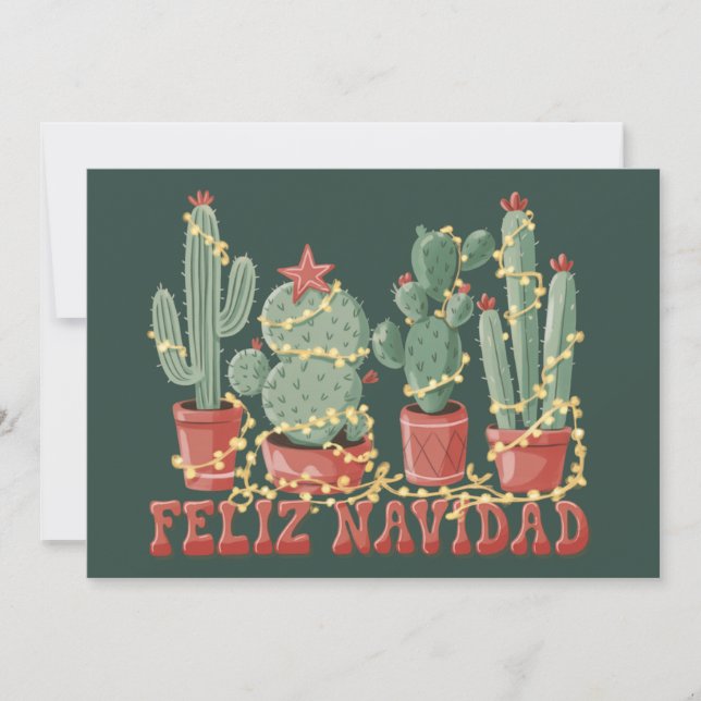 Feliz Navidad Cactus Lover Christmas Cowboy Plant  Holiday Card (Front)