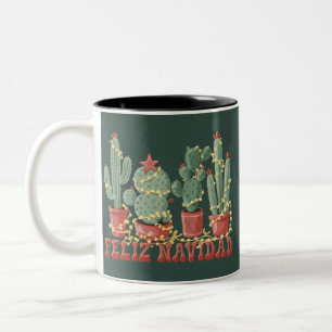 Feliz Navidad Cactus Lover Christmas Cowboy Plant Two-Tone Coffee Mug