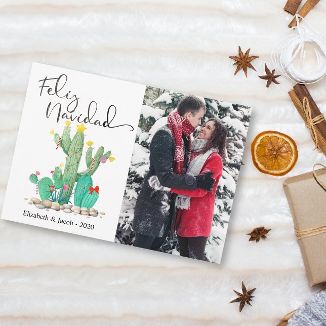 Feliz Navidad Cactus Succulent Photo Holiday Card (Creator Uploaded)