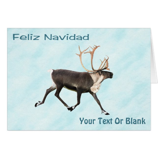 Feliz Navidad - Caribou (Reindeer) On Snow (Front Horizontal)