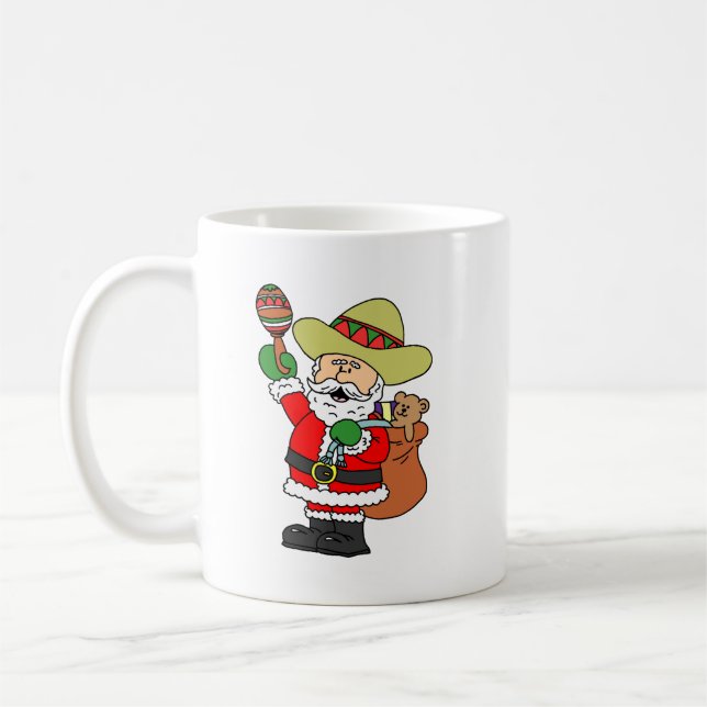 Feliz Navidad Cartoon Santa Merry Christmas Coffee Mug (Left)