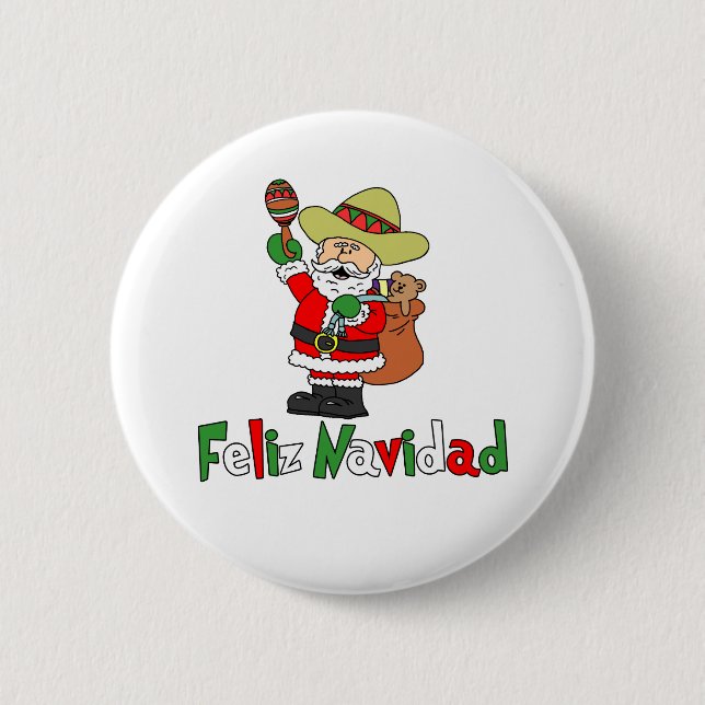 Feliz Navidad Cartoon Santa Sombrero Maracas 6 Cm Round Badge (Front)