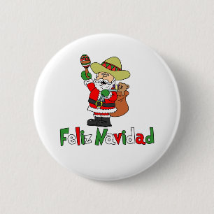 Feliz Navidad Cartoon Santa Sombrero Maracas 6 Cm Round Badge