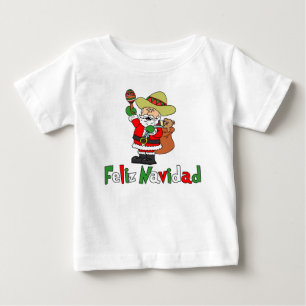 Feliz Navidad Cartoon Santa Sombrero Maracas Baby T-Shirt