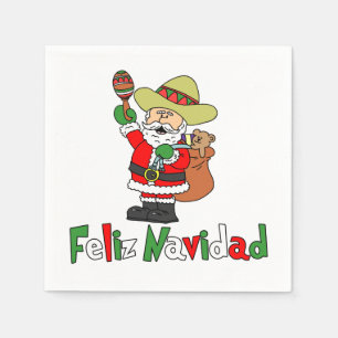 Feliz Navidad Cartoon Santa Sombrero Maracas Napkin
