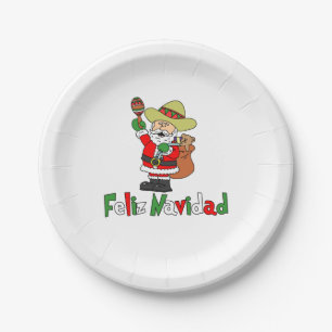 Feliz Navidad Cartoon Santa Sombrero Maracas Paper Plate