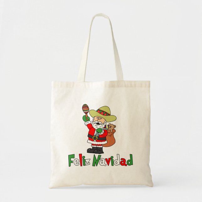 Feliz Navidad Cartoon Santa Sombrero Maracas Tote Bag (Front)