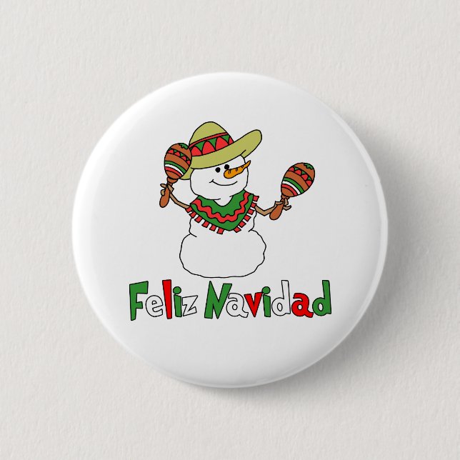 Feliz Navidad Cartoon Snowman Sombrero Maracas 6 Cm Round Badge (Front)