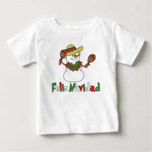 Feliz Navidad Cartoon Snowman Sombrero Maracas Baby T-Shirt