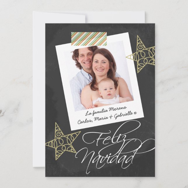 Feliz Navidad Chalkboard Photo Frame And Tape Holiday Card (Front)