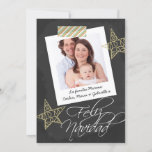 Feliz Navidad Chalkboard Photo Frame And Tape Holiday Card<br><div class="desc">Great flat greetings card for Christmas with Feliz Navidad text detail Spanish themed flat cards .. Chalkboard And Photo Frame with striped tape and gold stars black and white design  ..  X-Mas / holiday flat cards for your to personalise with your own photo and text from Ricaso</div>