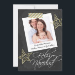 Feliz Navidad Chalkboard Photo Frame And Tape Holiday Card<br><div class="desc">Great flat greetings card for Christmas with Feliz Navidad text detail Spanish themed flat cards .. Chalkboard And Photo Frame with striped tape and gold stars black and white design  ..  X-Mas / holiday flat cards for your to personalise with your own photo and text from Ricaso</div>