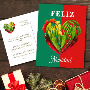 Feliz Navidad Chilli Peppers Heart  Holiday Postcard