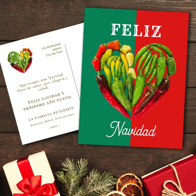 Feliz Navidad Chilli Peppers Heart  Holiday Postcard (Creator Uploaded)