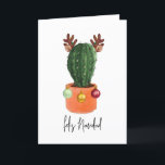 Feliz Navidad Christmas Cactus Antlers Holiday Card<br><div class="desc">Watercolor illustration of a potted cactus decorated with Christmas ornaments and antlers.  Text says,  "Feliz Navidad"</div>