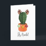 Feliz Navidad Christmas Cactus Antlers Holiday Card<br><div class="desc">Watercolor illustration of a potted cactus decorated with Christmas ornaments and antlers.  Text says,  "Feliz Navidad"</div>