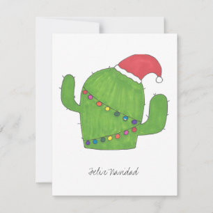 Feliz Navidad Christmas Cactus Flat Card