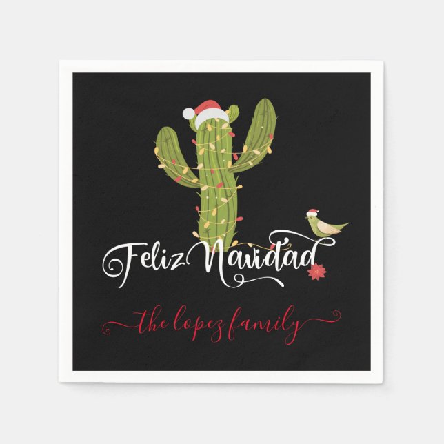 Feliz Navidad Christmas Cactus Party Napkin (Front)