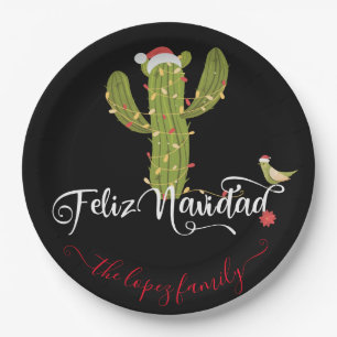 Feliz Navidad Christmas Cactus Party Paper Plate