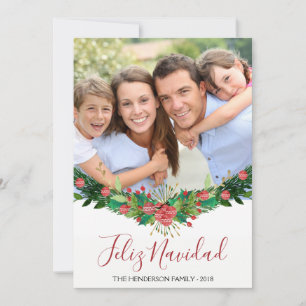 Feliz Navidad Christmas Garland Script Photo Card