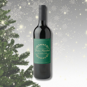Feliz Navidad Christmas Golden & Green Wine Label