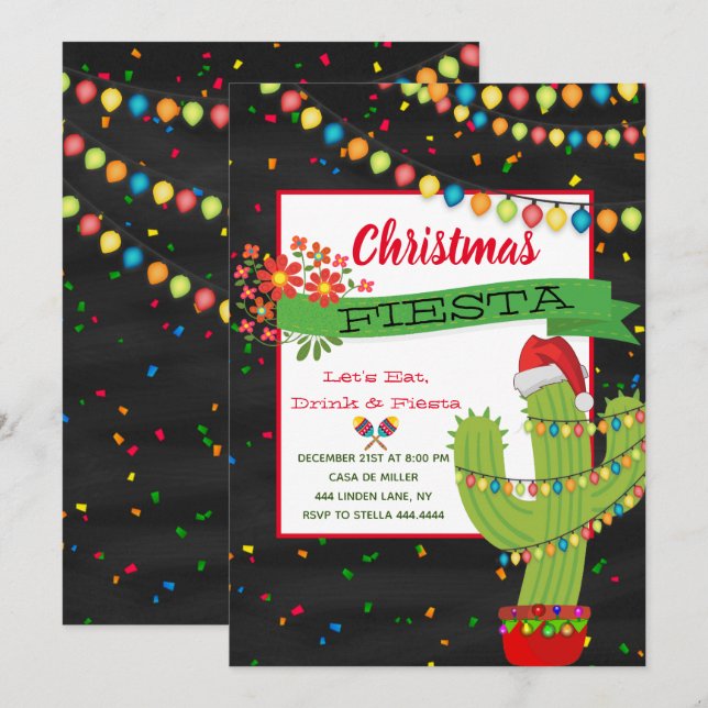 Feliz navidad Christmas Party Fiesta Invitation (Front/Back)