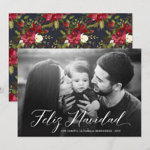 Feliz Navidad   Christmas Poinsettias   Photo Holiday Card