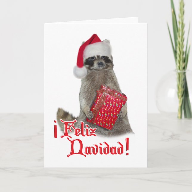 Feliz Navidad - Christmas Racoon Bandit Holiday Card (Front)