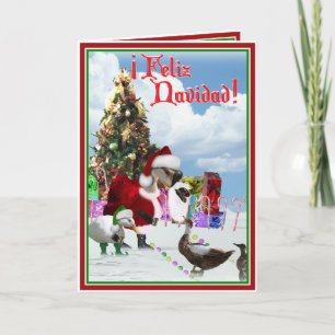 Feliz Navidad - Christmas Santa Goose w/Ducks Holiday Card