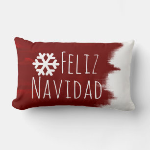 Feliz Navidad Christmas Snowflake Red Paint Stroke Lumbar Cushion