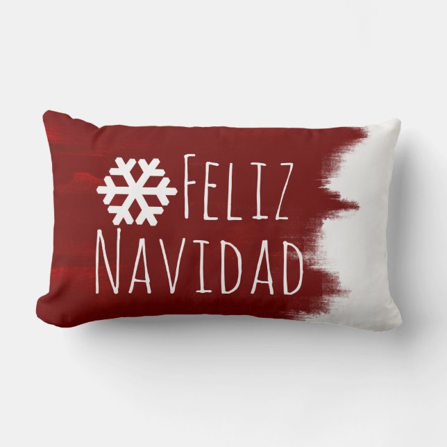 Feliz Navidad Christmas Snowflake Red Paint Stroke Lumbar Cushion (Front)