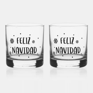 Feliz Navidad Christmas Spanish Holiday Whiskey Glass