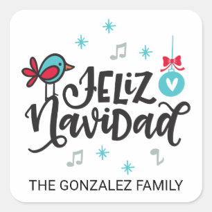 Feliz Navidad, Christmas Square Sticker