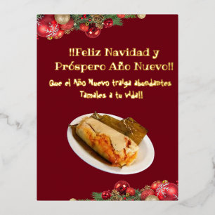 Feliz Navidad Christmas to el Comelón de Tamales I Foil Holiday Postcard