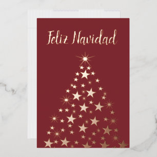 Feliz Navidad Christmas Tree Stars Rose Gold Foil Holiday Card