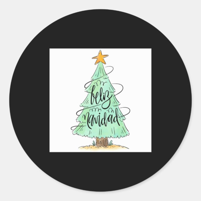 Feliz Navidad Christmas Tree T Shirt  Classic Round Sticker (Front)