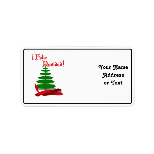 Feliz Navidad - Christmas Tree with Red Ribbon Label (Front)