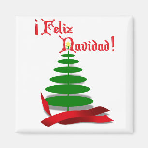 Feliz Navidad - Christmas Tree with Red Ribbon Magnet