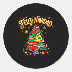 Feliz Navidad Colorful Spanish Christmas Tree Classic Round Sticker