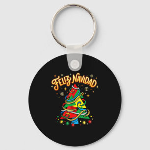 Feliz Navidad Colorful Spanish Christmas Tree Key Ring