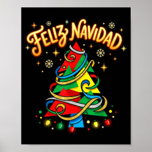Feliz Navidad Colorful Spanish Christmas Tree Poster