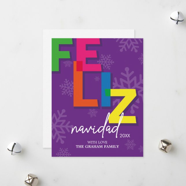 Feliz Navidad colourful christmas Holiday Card (Front/Back In Situ)