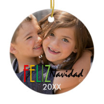 Feliz Navidad Colourful Photo Christmas Ornament