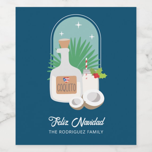 Feliz Navidad Coquito Food and Beverage Label Set (Single Label)