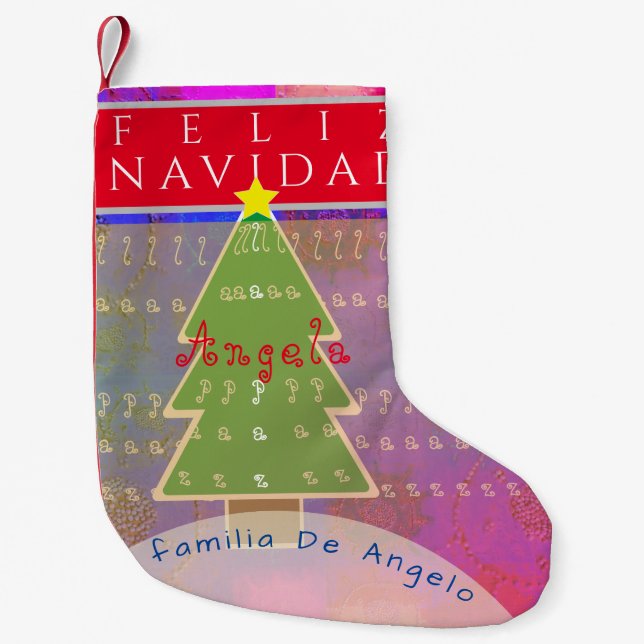 "Feliz Navidad" Custom Name&Message Small Christmas Stocking (Front)