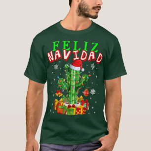 Feliz Navidad Cute Christmas Lights Santa Cactus S T-Shirt